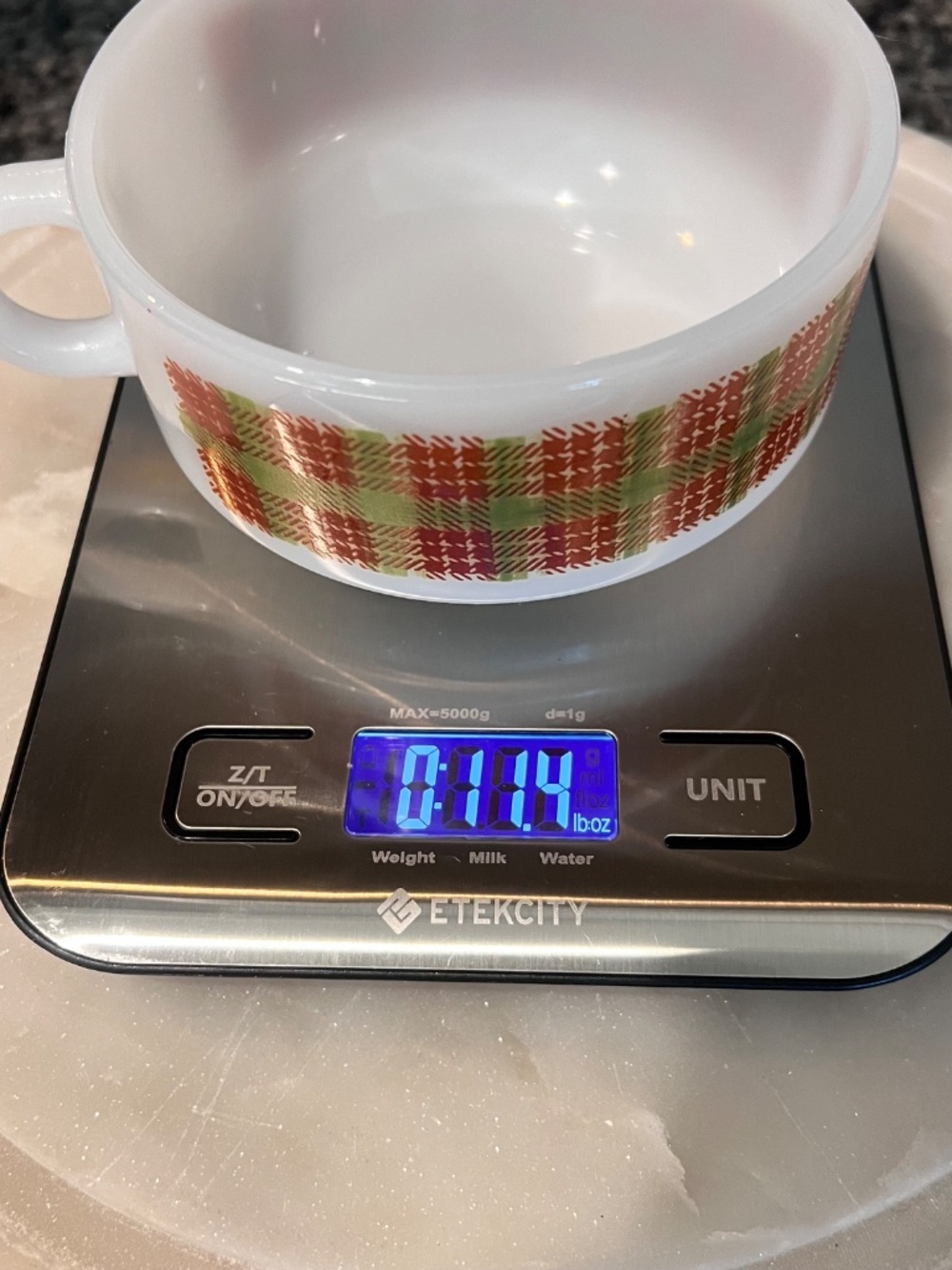 Glasbake J-2711 Red Green Plaid Milk Glass Soup Mugs Set of 2 USA - Picture 11 of 17